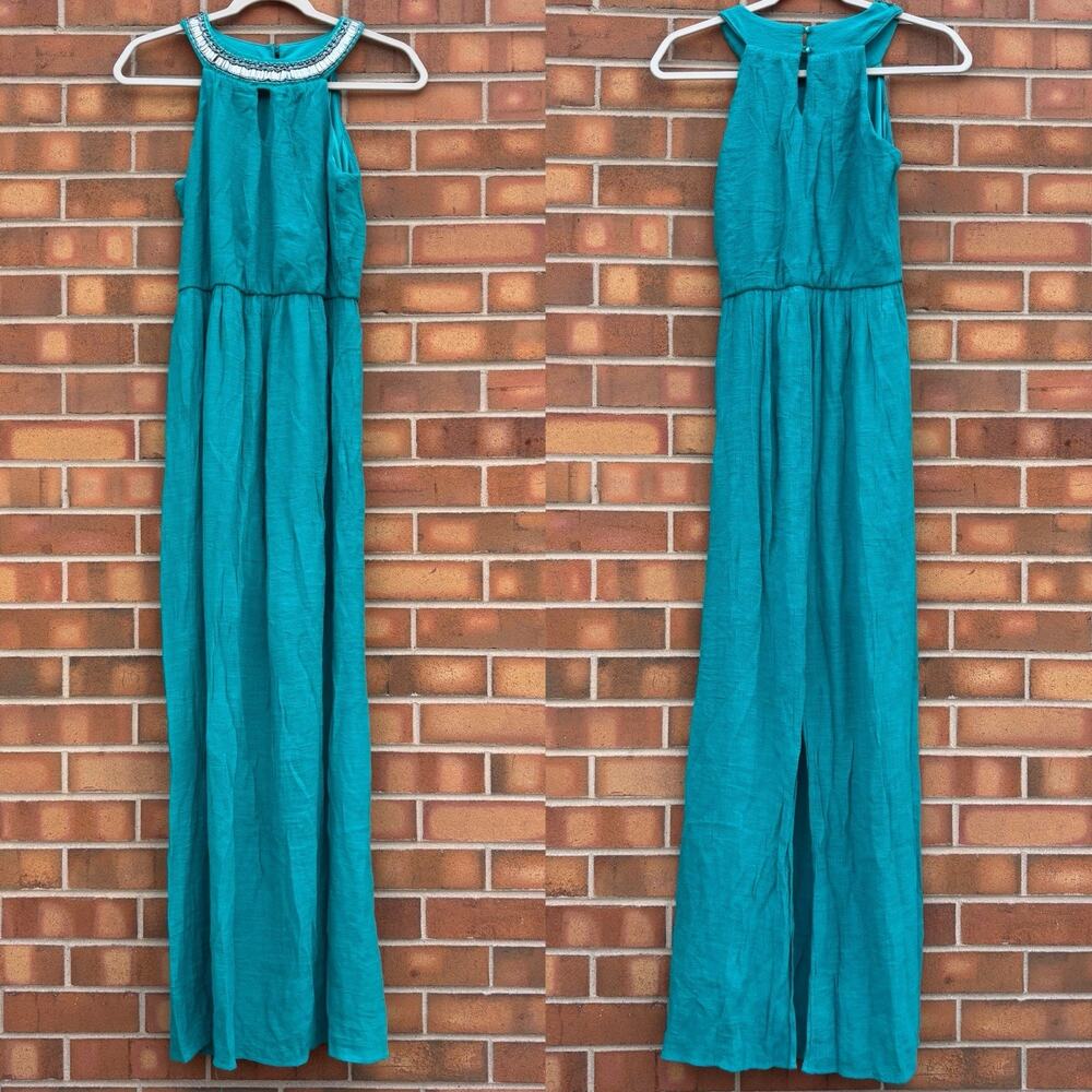 Ladies Love Reign Small Turquoise Decorated High Neck Maxi Dress